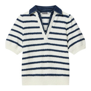 Mint Velvet Cream Striped Knit Denim Detail Top